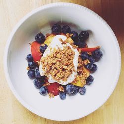 Close-up of served fruit in plate