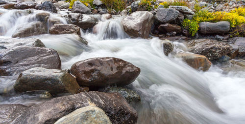 Stream flowing through rocks in forest