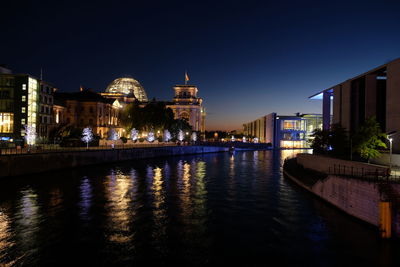 Illuminated buildings at waterfront