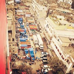 High angle view of street amidst buildings in city