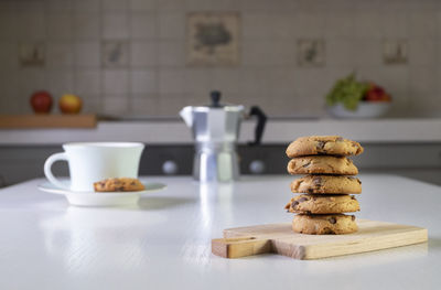 Stack of cookies on table