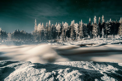 Scenic view of snow covered land against sky