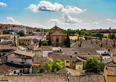 High angle view of townscape against sky