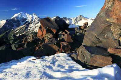 Scenic view of snowcapped mountains against sky