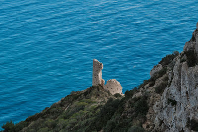 High angle view of rock formation in sea