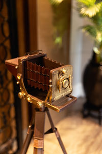 A vintage camera model photographed in close-up.photo was taken at museum of photographic equipment