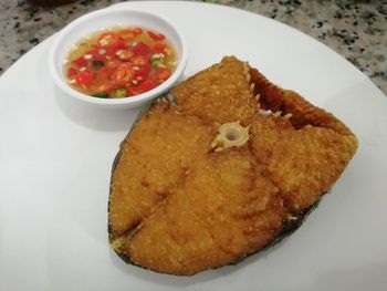 High angle view of serving food in plate