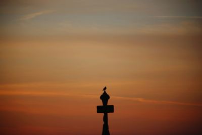 Silhouette of a bird against sky during sunset