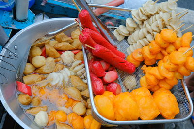 High angle view of fruits in container