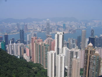 Aerial view of city and buildings against sky