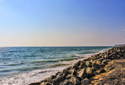 Scenic view of sea against clear sky