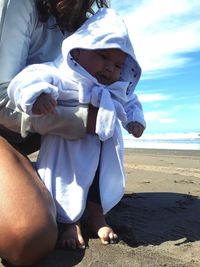 Father with son on beach