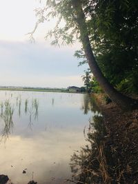 Scenic view of lake against sky