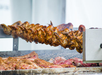 Close-up of meat on barbecue grill