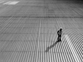 High angle view of manual worker working at construction site