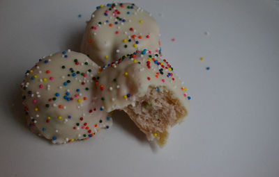 High angle view of multi colored cake