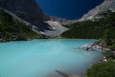 Scenic view of lake against clear sky