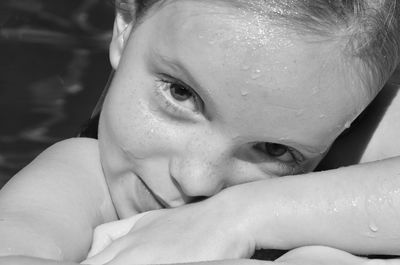 Close-up portrait of shirtless boy