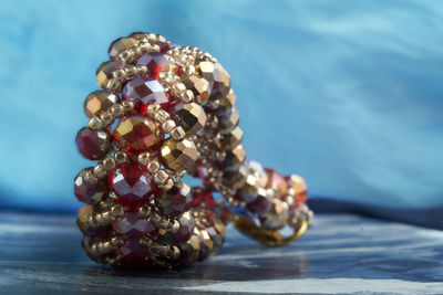 Close-up of jewelry on table