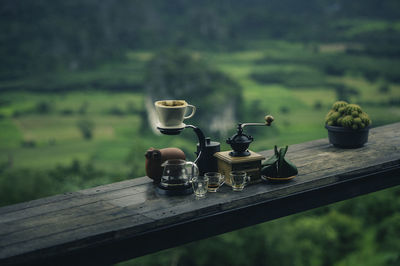 Close-up of tea cup on table