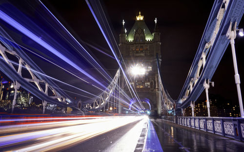 Light trails on road at night