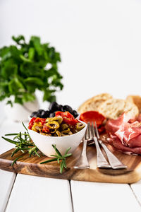 Close-up of breakfast served on table