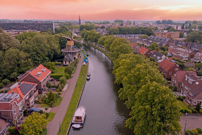 Aerial from the traditional village weesp in noord holland the netherlands