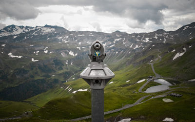 Binoculars against mountains