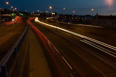 Light trails on road at night