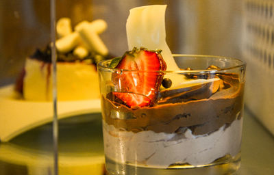 Close-up of ice cream on table