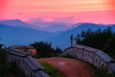 View of buildings at sunset