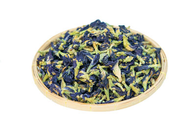 High angle view of food against white background