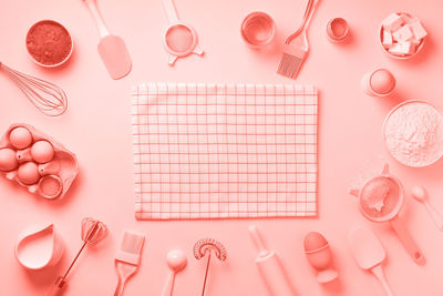 High angle view of pink cake on table