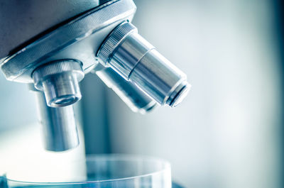 Close-up of microscope in laboratory