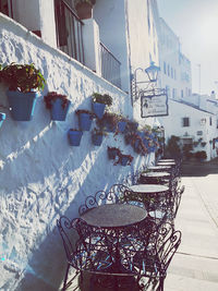 Potted plants on balcony of building in city