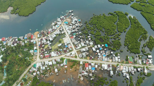 High angle view of buildings in city