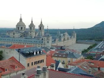 High angle view of buildings in city