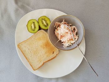 High angle view of breakfast served on table