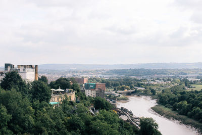 High angle view of cityscape against sky