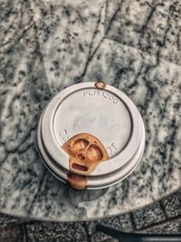 High angle view of coffee on table