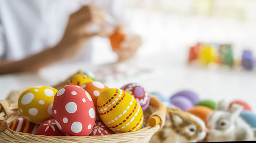 Close-up of multi colored candies on table