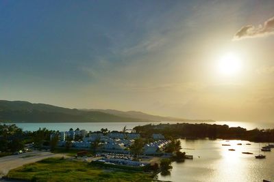 Scenic view of lake against sky during sunset