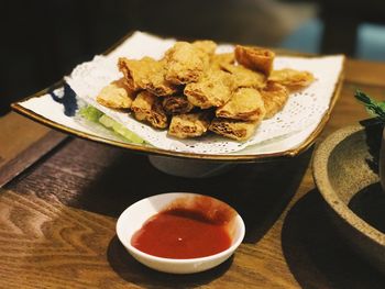 Close-up of food in plate on table