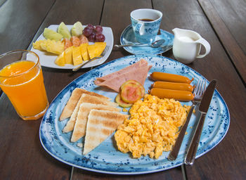 Close-up of breakfast served on table