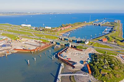 Aerial from kornwerderzand at the afsluitdijk the netherlands