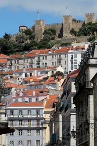 View of saint george castle, on a hill in lisbon, portugal