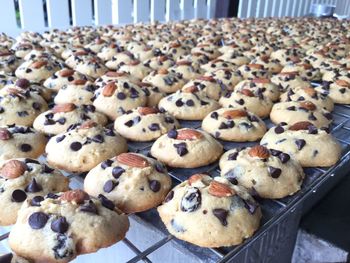 High angle view of cookies