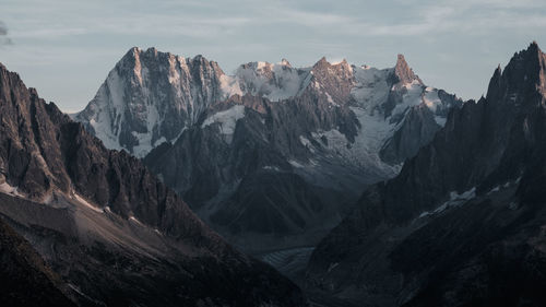 Panoramic view of snowcapped mountains against sky