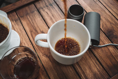 High angle view of breakfast on table