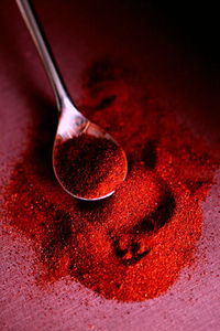 Close-up high angle view of paprika on spoon